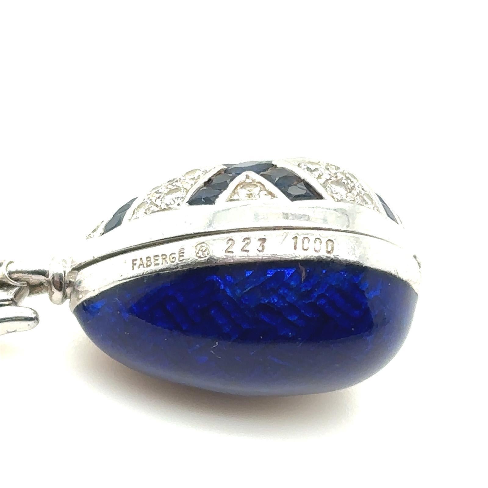 Fabergé Sapphire and Diamond 18 Karat White Gold Enamel Egg Pendant 4