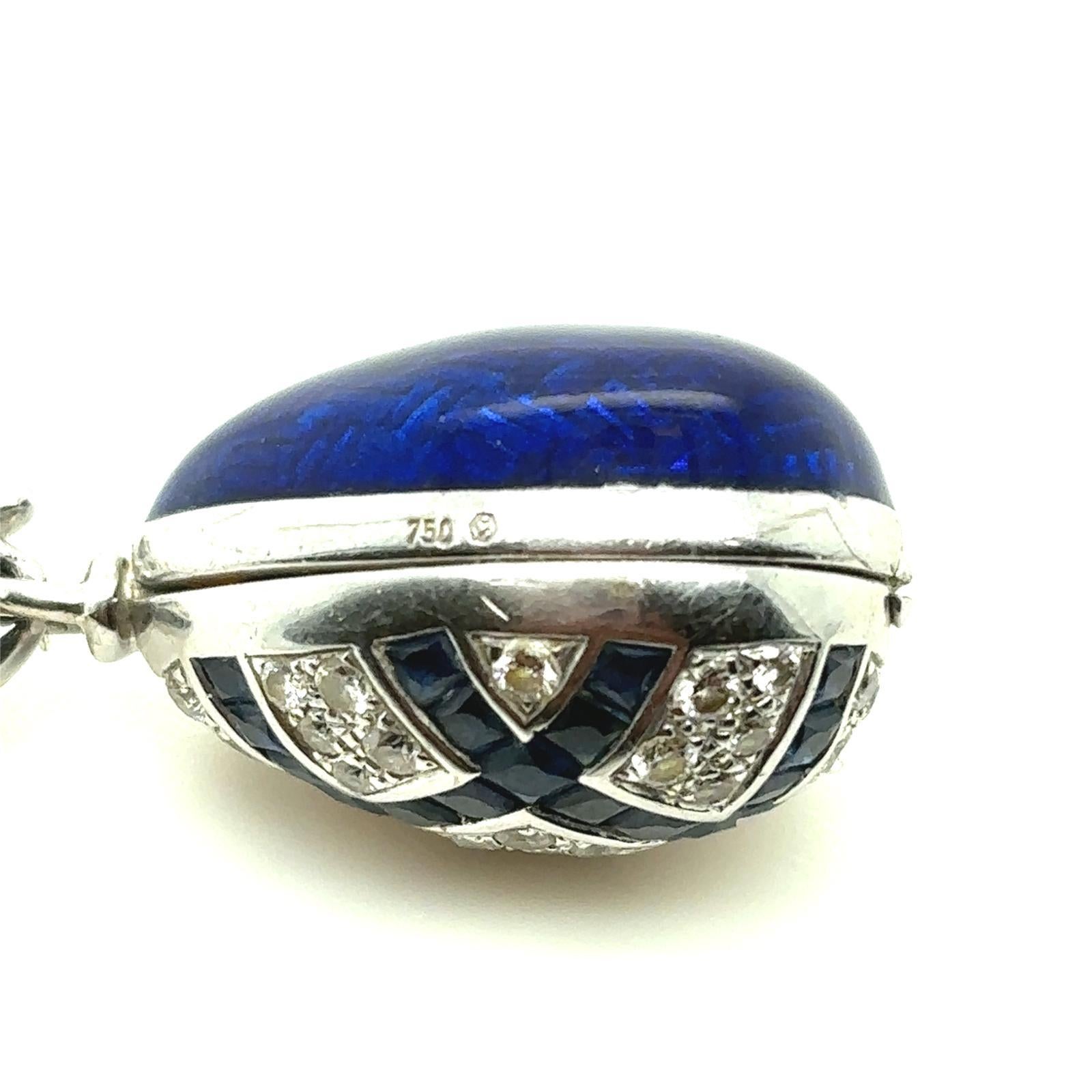 Fabergé Sapphire and Diamond 18 Karat White Gold Enamel Egg Pendant 5