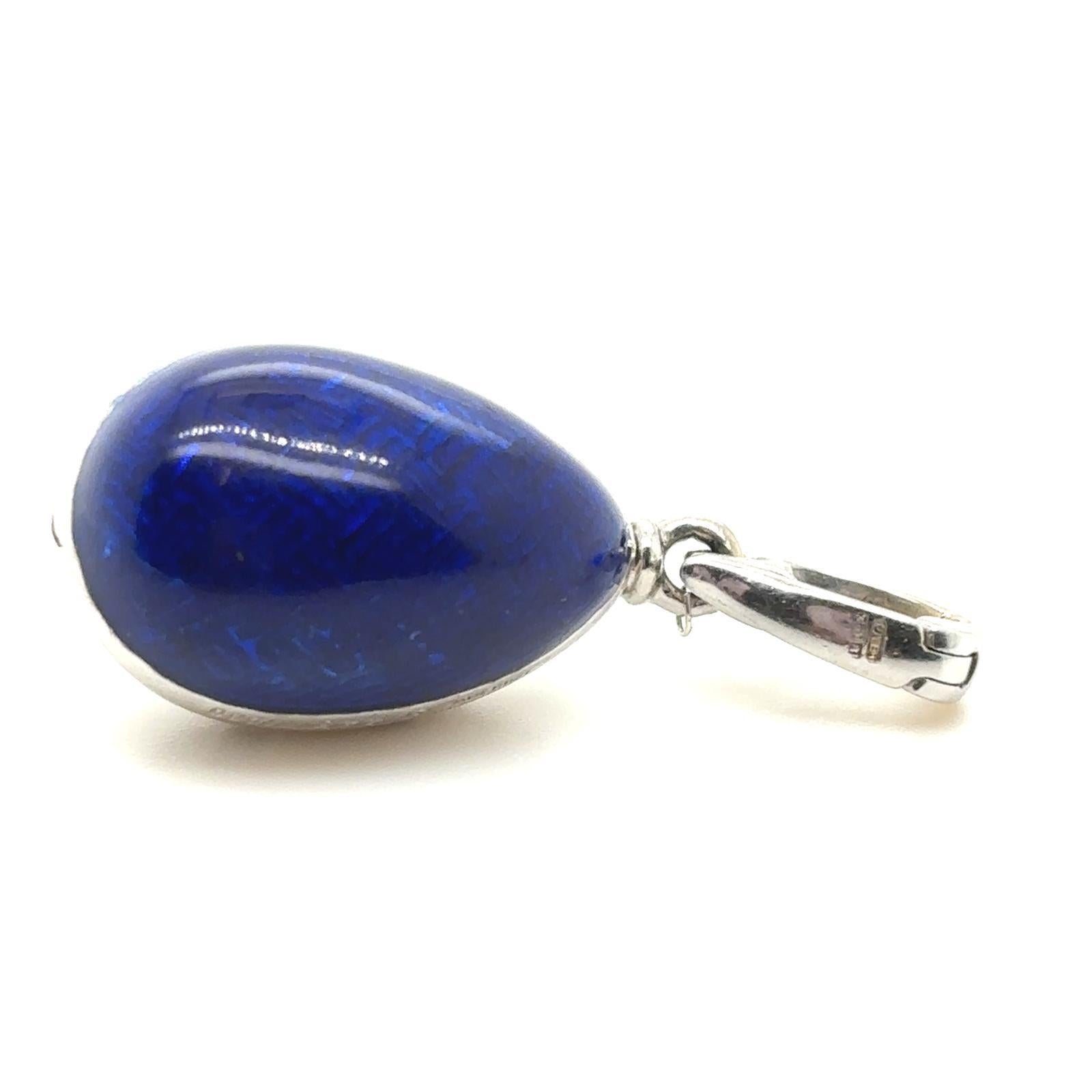 Fabergé Sapphire and Diamond 18 Karat White Gold Enamel Egg Pendant 7