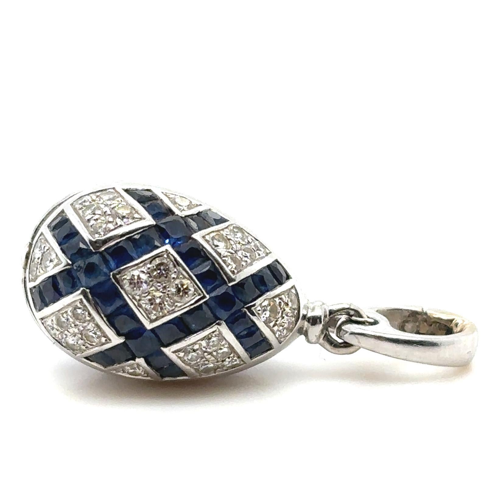 Women's Fabergé Sapphire and Diamond 18 Karat White Gold Enamel Egg Pendant