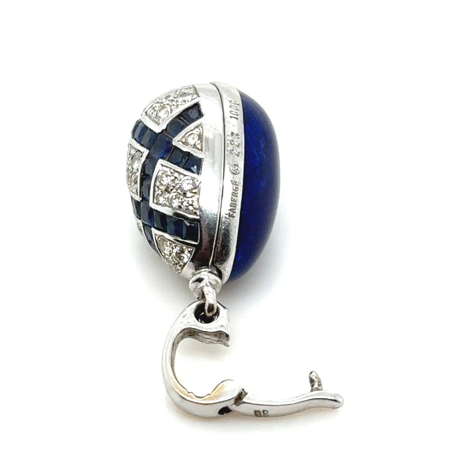Fabergé Sapphire and Diamond 18 Karat White Gold Enamel Egg Pendant 1