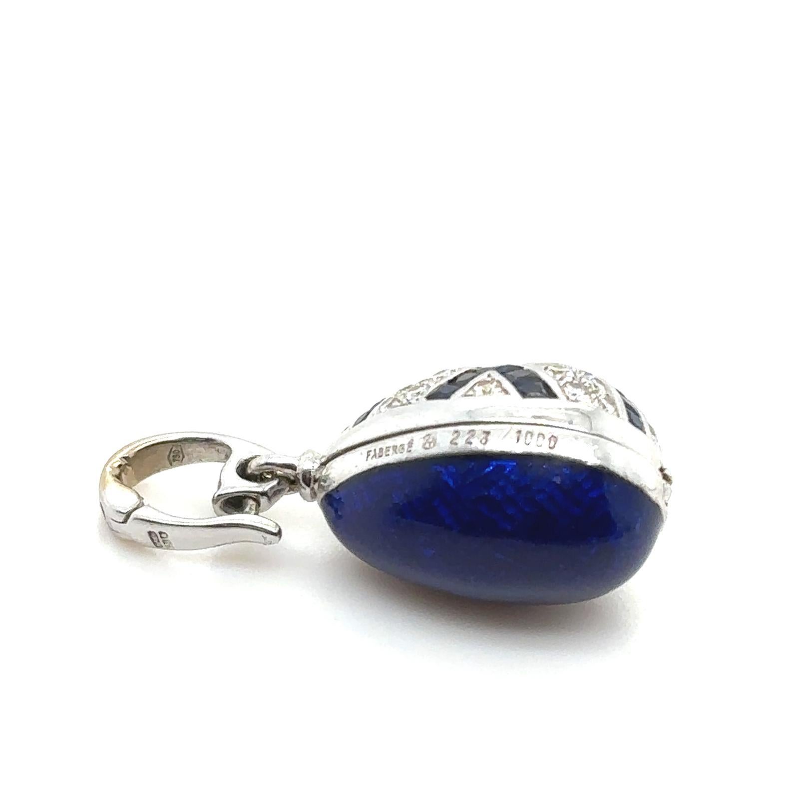 Fabergé Sapphire and Diamond 18 Karat White Gold Enamel Egg Pendant 2