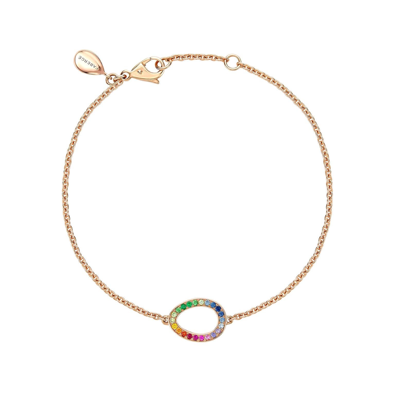 Fabergé Sasha Rose Gold Rainbow Multicoloured Gemstone Egg Chain Bracelet For Sale