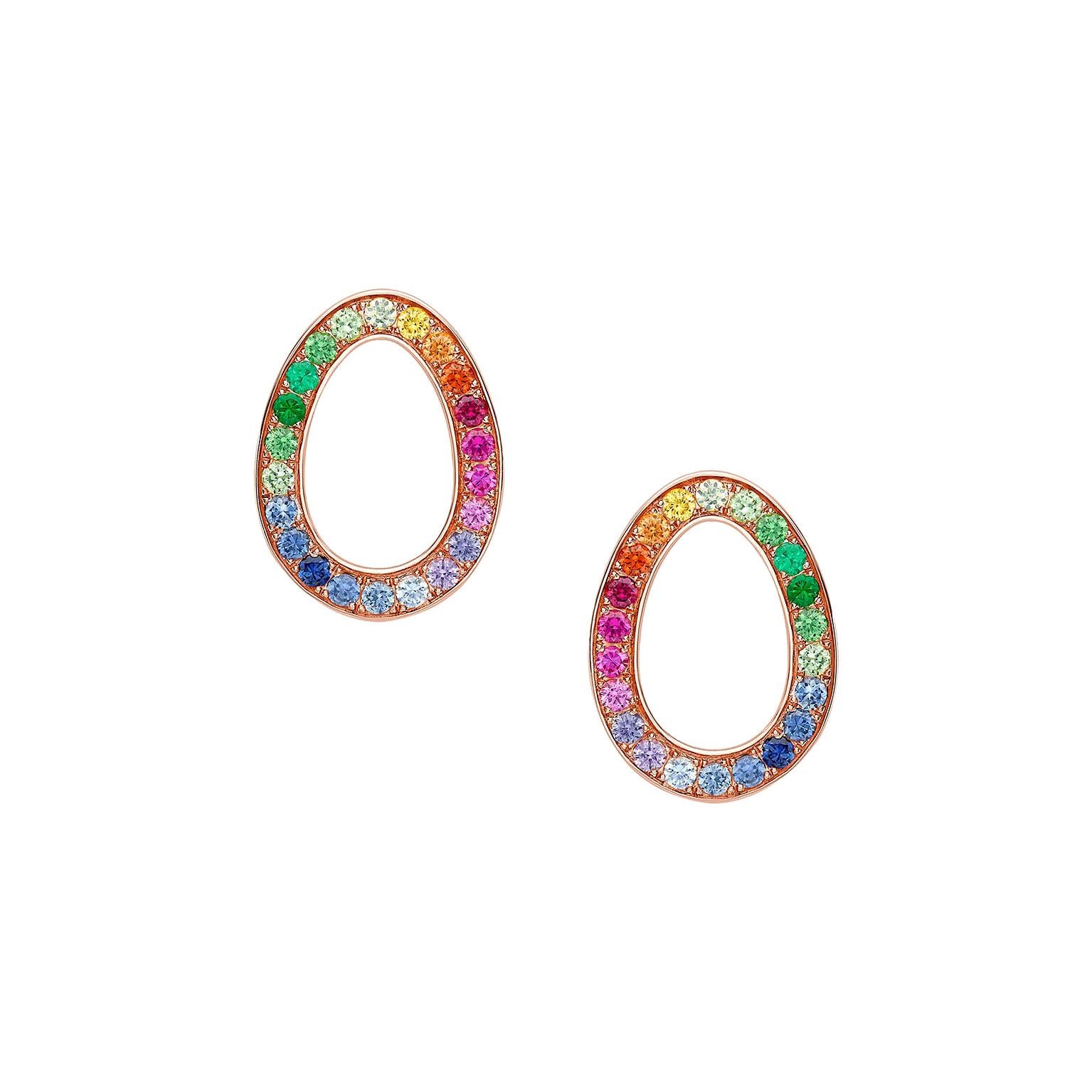 Fabergé Sasha Rose Gold Rainbow Multicoloured Gemstone Egg Stud Earrings For Sale