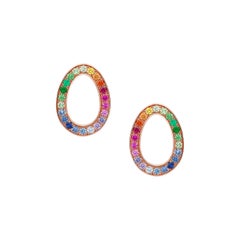 Fabergé Sasha Rose Gold Rainbow Multicoloured Gemstone Egg Stud Earrings