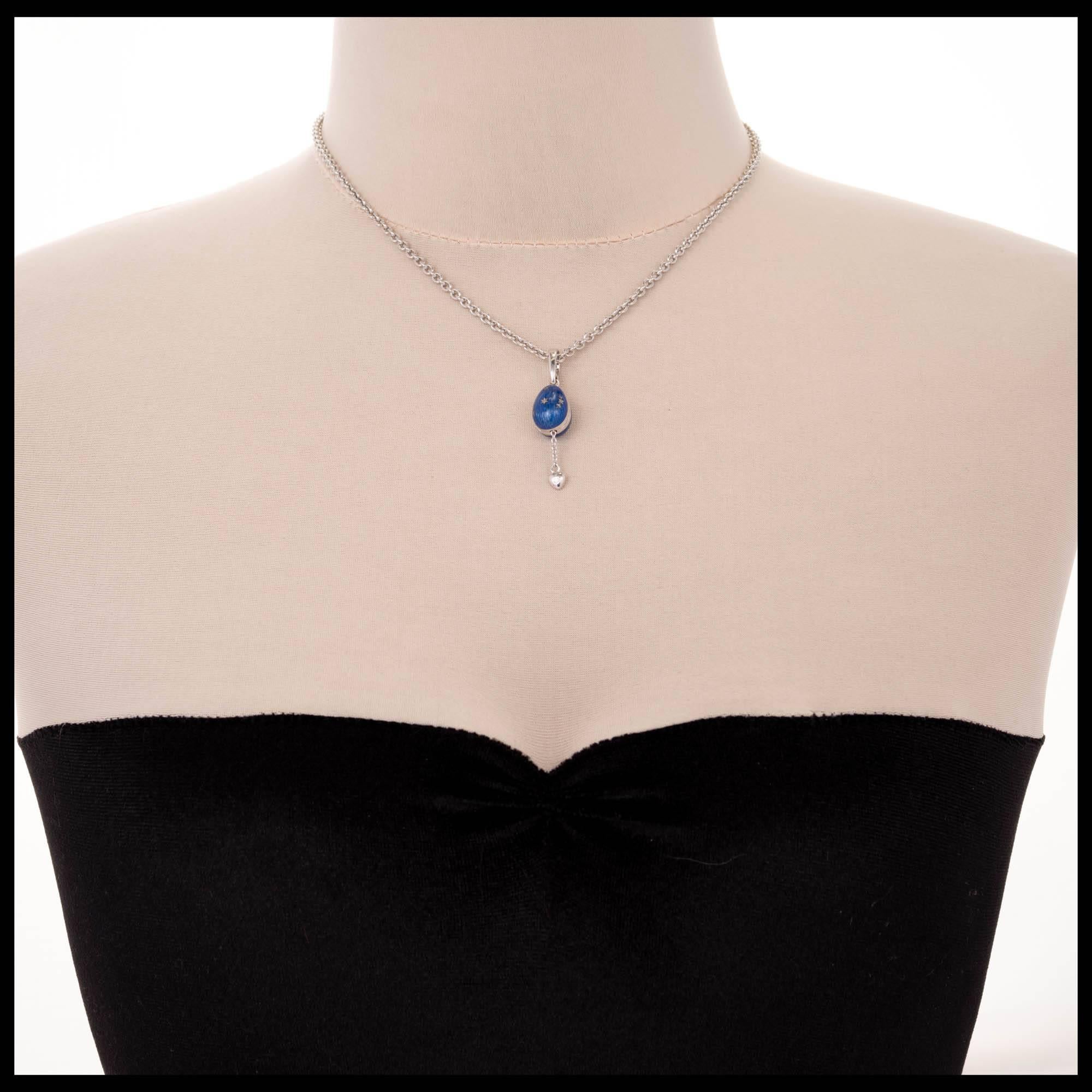 Fabergé Secret Heart Blue Egg Gold Pendant Necklace 3