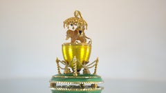 Fabergé Siam-Egg Objet, 18k Gold, Yellow Enamel, Diamonds, Agate, Malachite