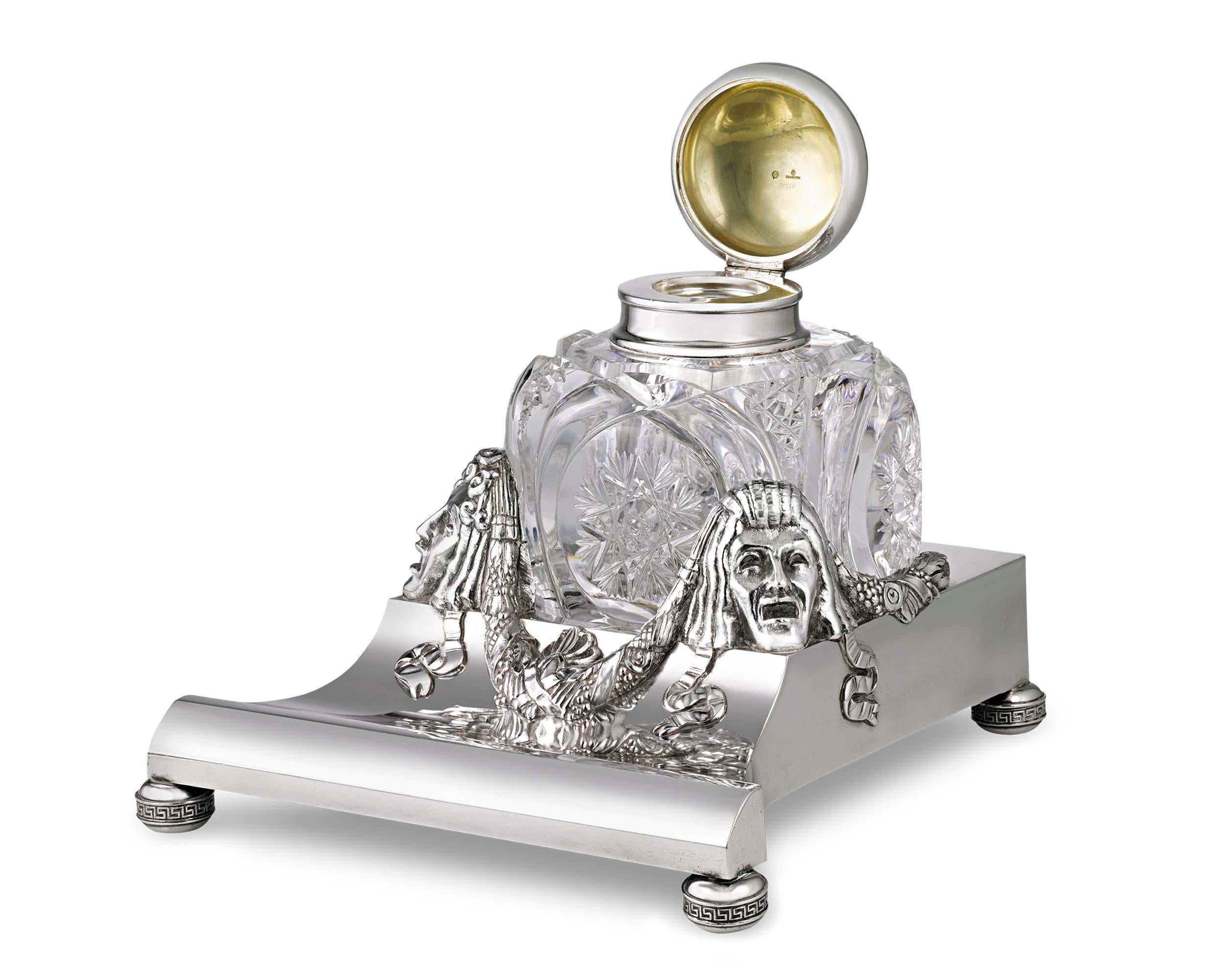 Neoclassical Fabergé Silver and Cut Glass Inkwell