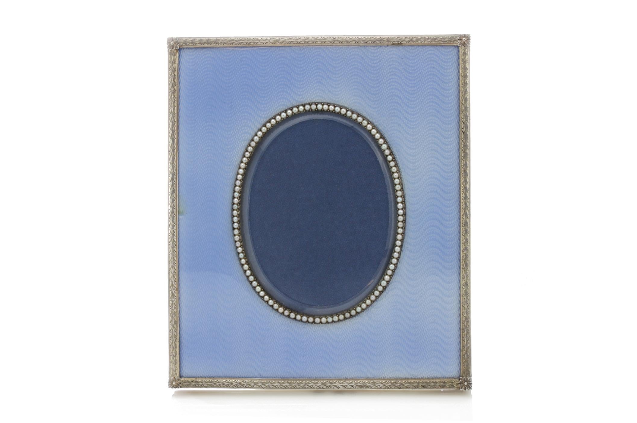 Faberge Silver and Guilloché Enamel Frame, 1900 by Mikhail Perkhin 1