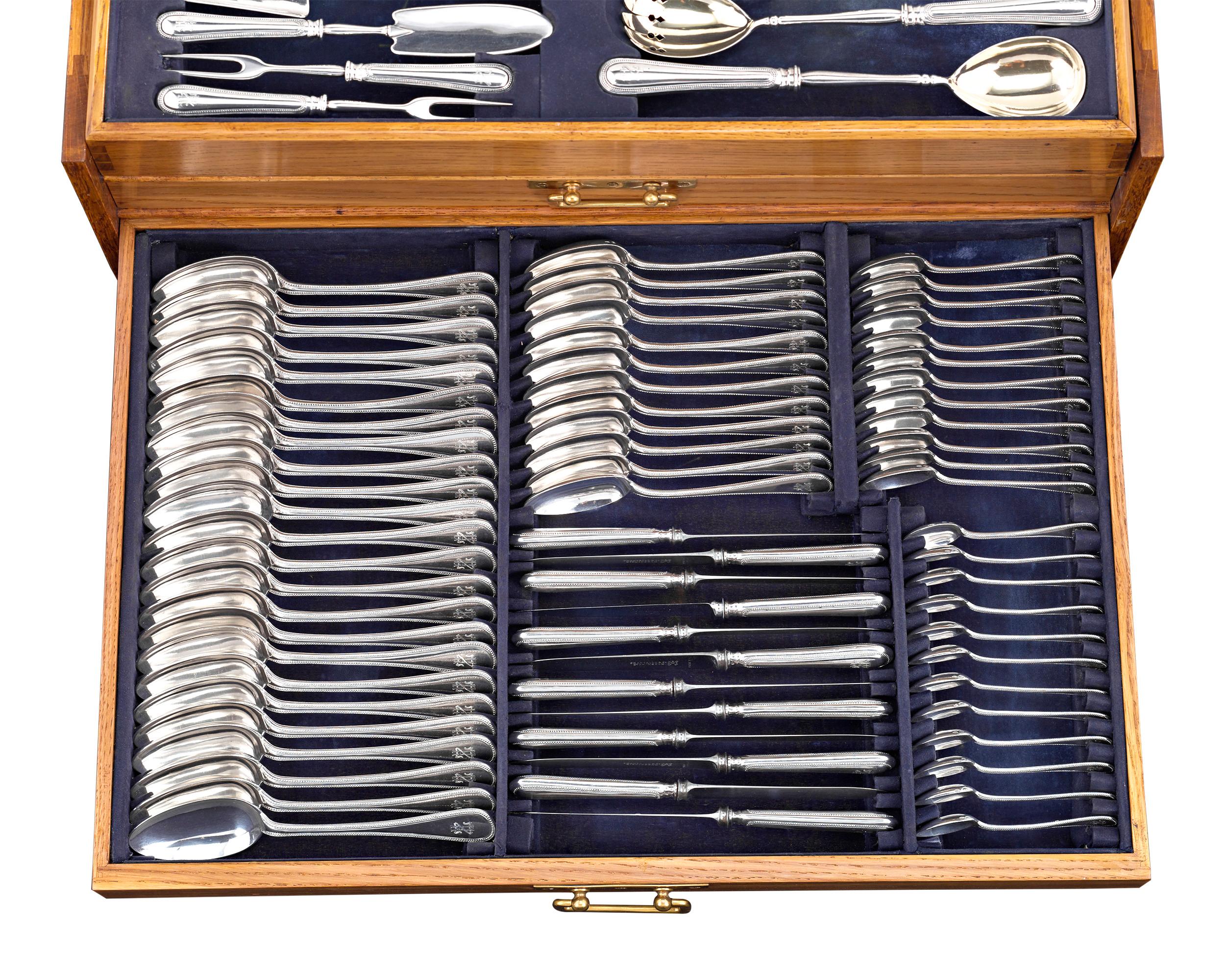 Neoclassical Fabergé Silver Flatware Service for 24