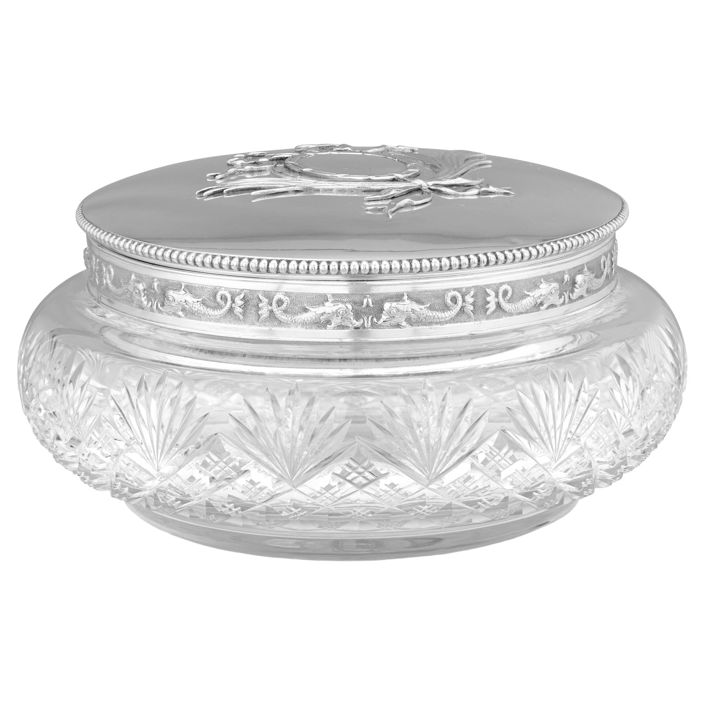 Fabergé Silver-Mounted Glass Covered Box For Sale