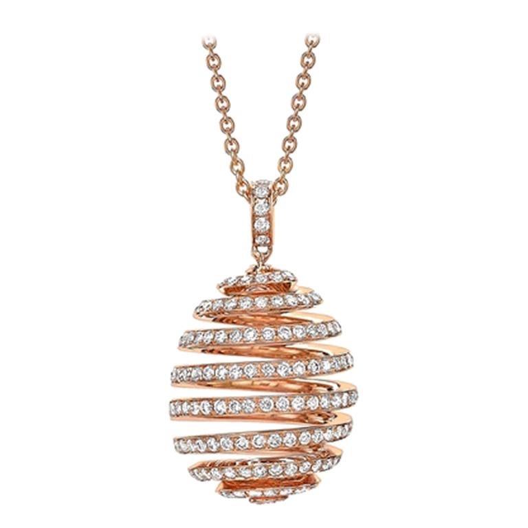 Fabergé Essence Rose Gold Diamond Pavé Spiral Egg Pendant For Sale