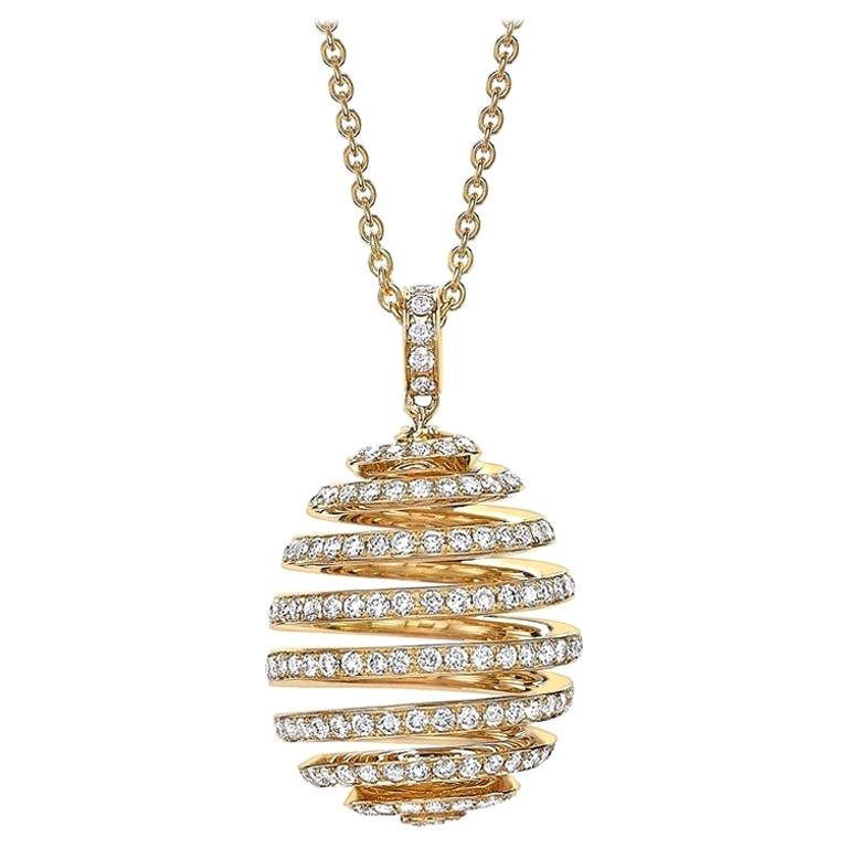 Fabergé Essence Yellow Gold Diamond Pavé Spiral Egg Pendant For Sale