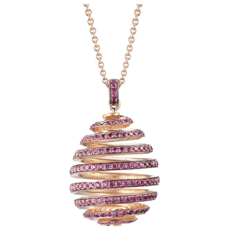 Fabergé Imperial Rose Gold Pavé Ruby Spiral Egg Pendant For Sale