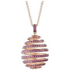Fabergé Imperial Rose Gold Pavé Ruby Spiral Egg Pendant