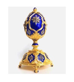 Faberge Sterling Silver and Diamond Inlaid Musical Egg