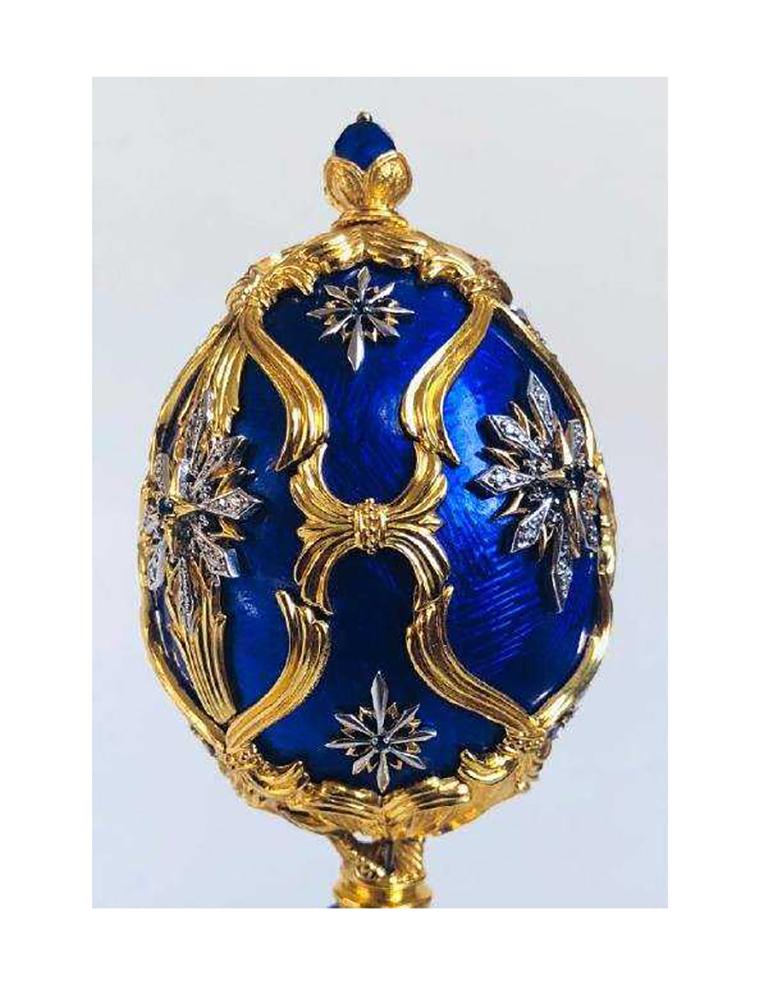 20th Century Faberge Sterling Silver and Diamond Inlaid Musical Egg