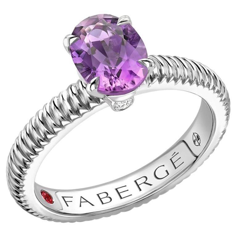 Fabergé Sterling Silver Oval Amethyst Fluted Ring, US Clients For Sale