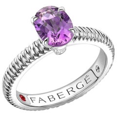 Fabergé Sterling Silver Oval Amethyst Fluted Ring
