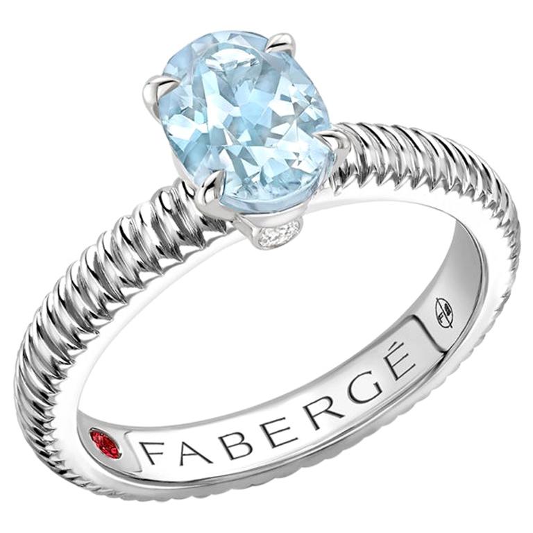 Fabergé Sterling Silver Oval Aquamarine Fluted Ring For Sale