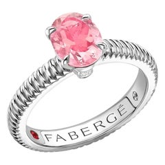 Fabergé Sterling Silver Oval Pink Tourmaline Futed Ring, US Clients
