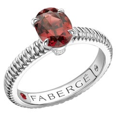 Fabergé Sterling Silver Oval Rhodolite Garnet Fluted Ring, US Clients
