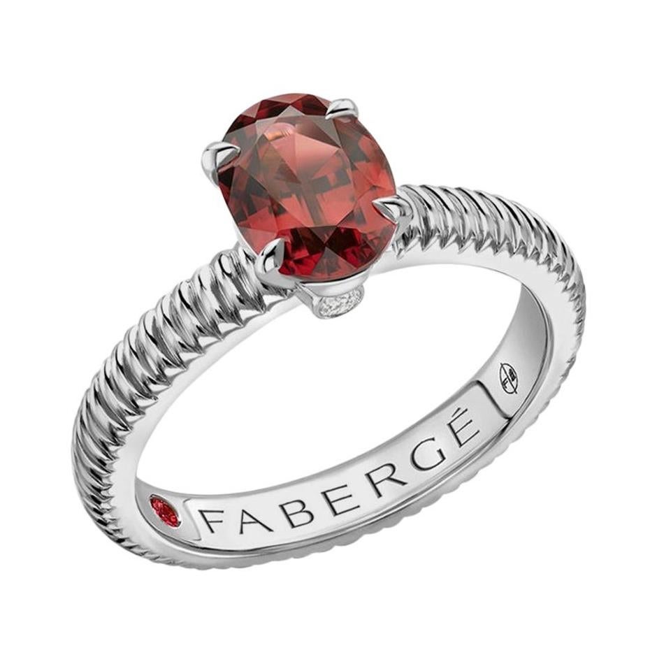 For Sale:  Fabergé Sterling Silver Oval Rhodolite Garnet Fluted Ring