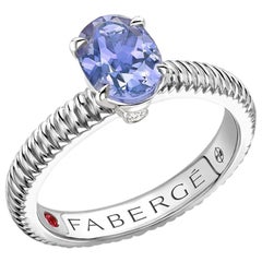 Fabergé Sterling Silver Oval Tanzanite Fluted Ring, US Clients