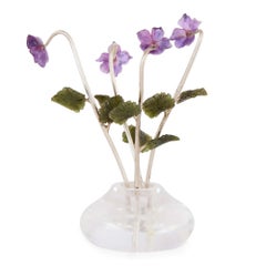 Fabergé-Style Amethyst, Nephrite and Pearl Study of Violets in Rock Crystal Vase