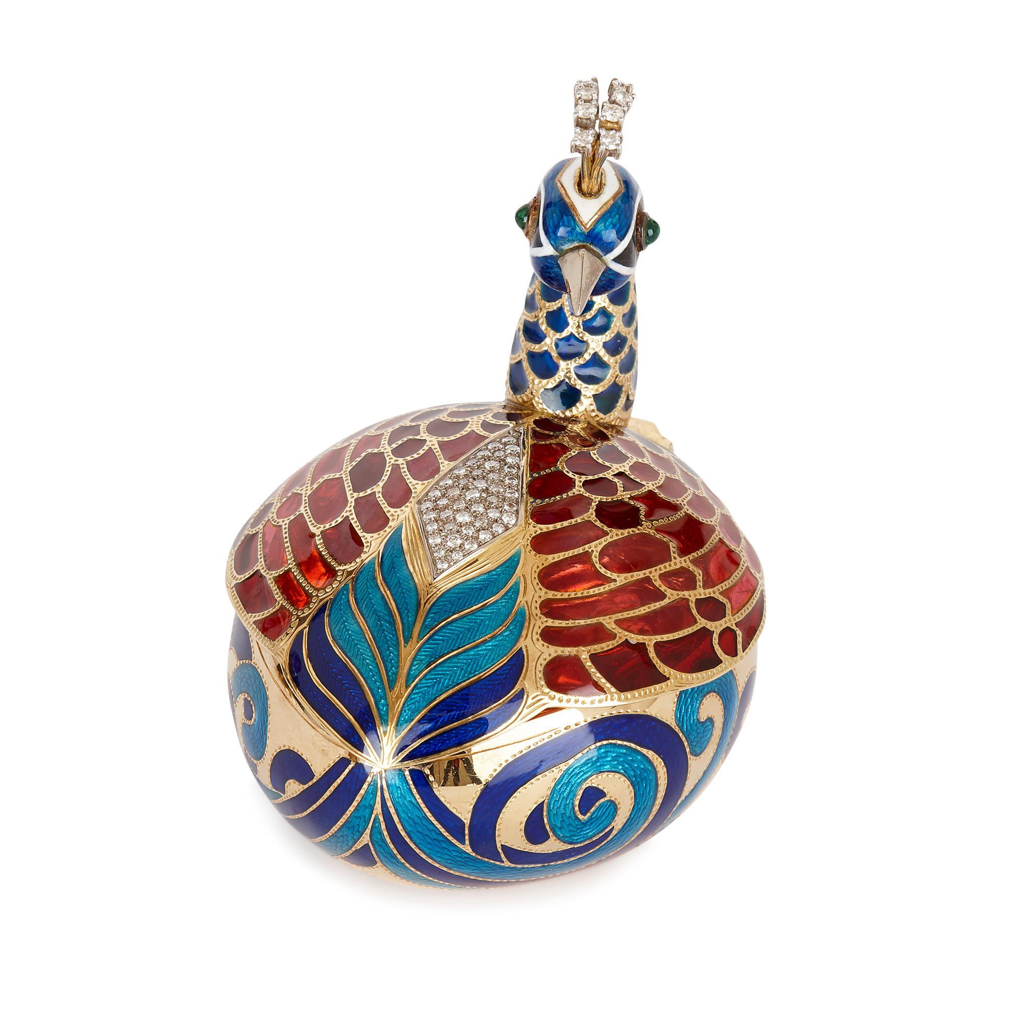 Enameled Fabergé Style Bejewelled and Enamelled Gold Egg by Asprey For Sale