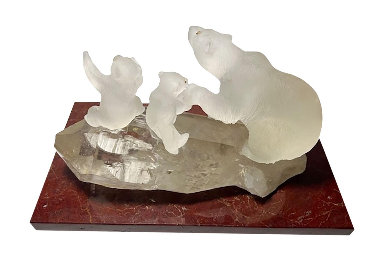 Unknown Faberge Style Carved Rock Crystal Bears Sculpture For Sale