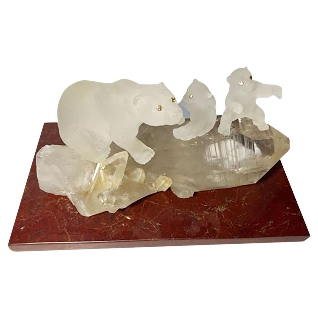 Faberge Style Carved Rock Crystal Bears Sculpture