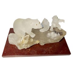 Vintage Faberge Style Carved Rock Crystal Bears Sculpture