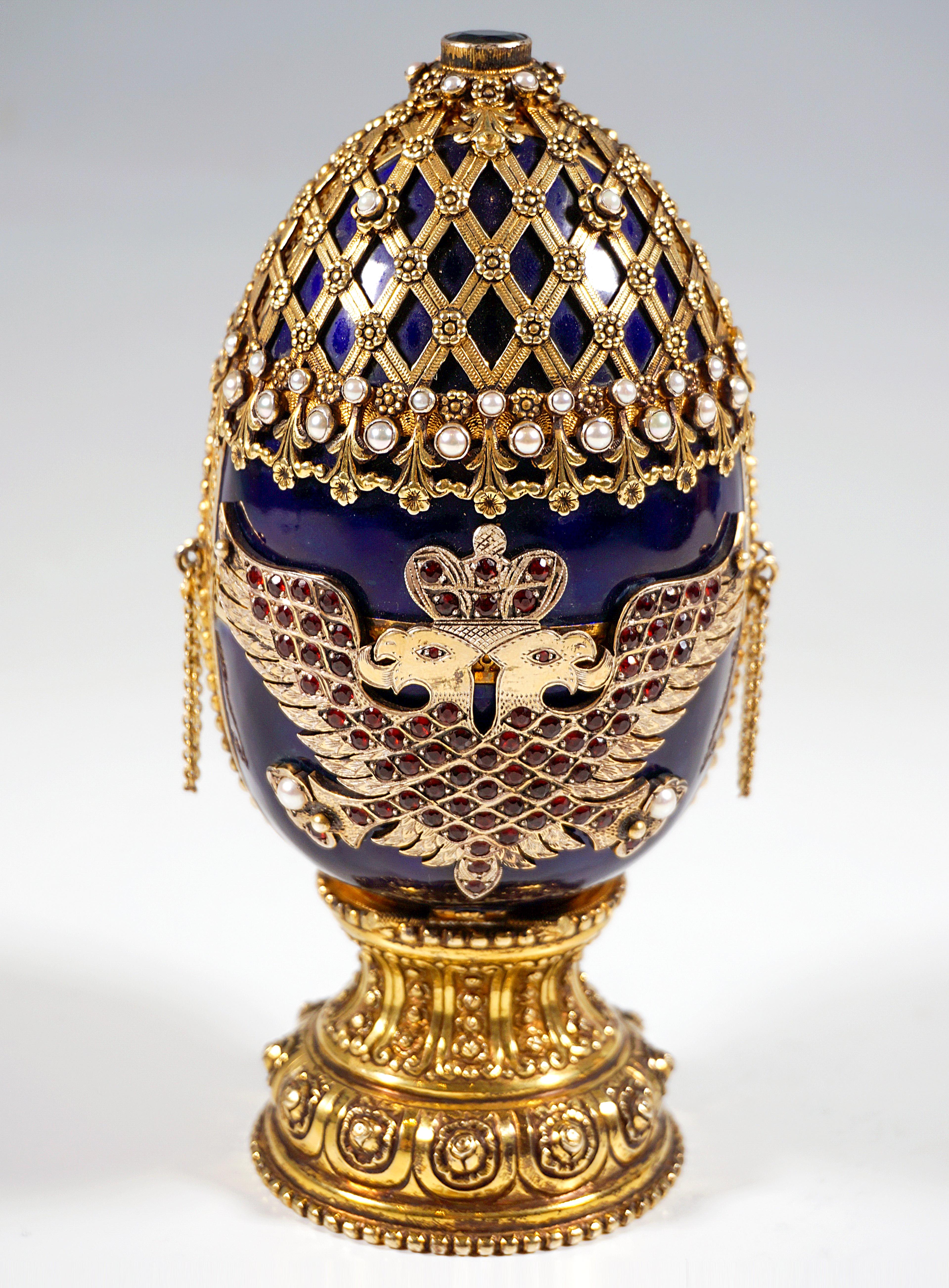 Sterling Silver Fabergé Style Enamelled Silver Decorative Egg with Miniature, Russia