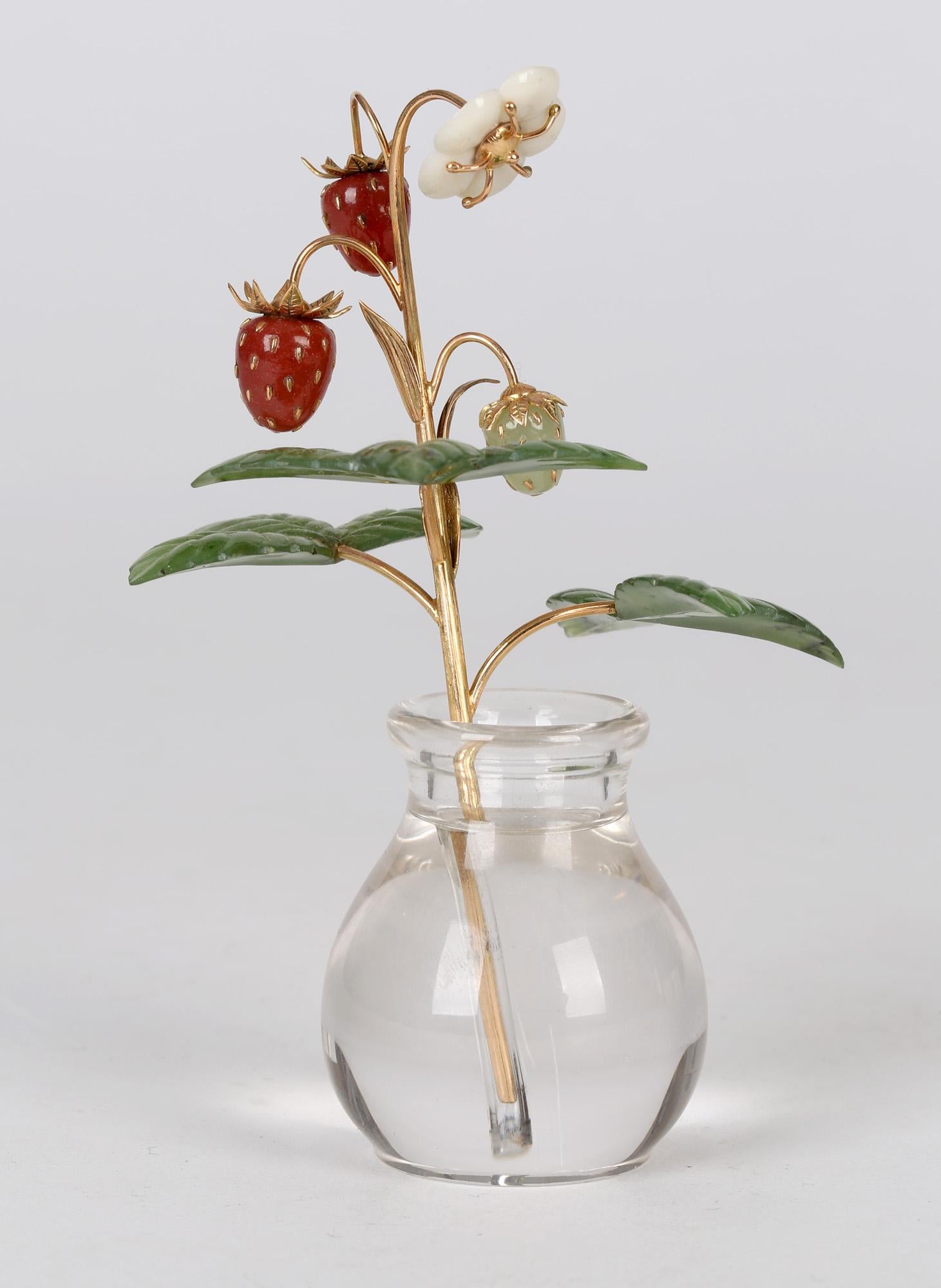Fabergé Style Exquisite Wild Strawberry Stem with Crystal Vase 2