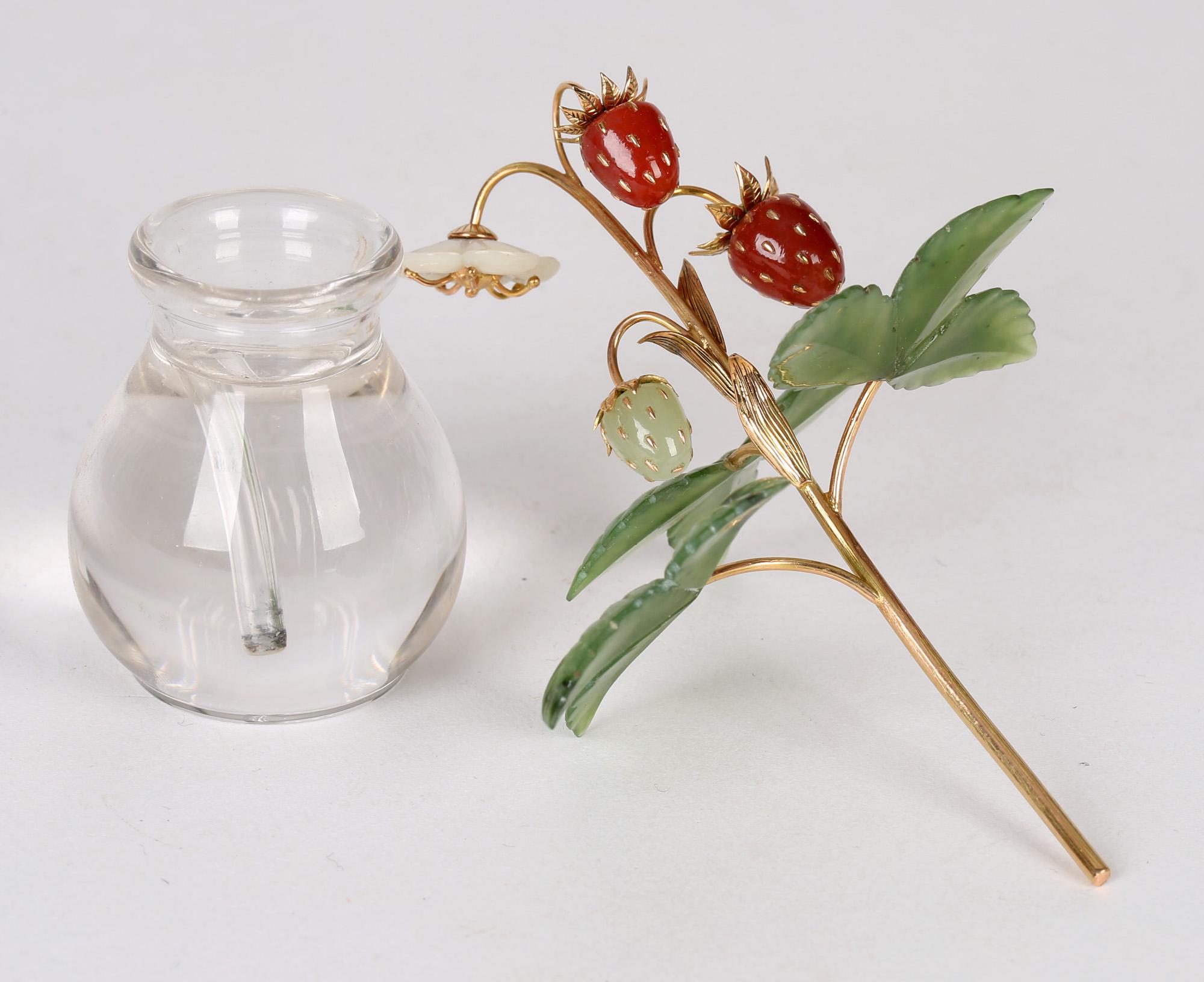 Fabergé Style Exquisite Wild Strawberry Stem with Crystal Vase 3
