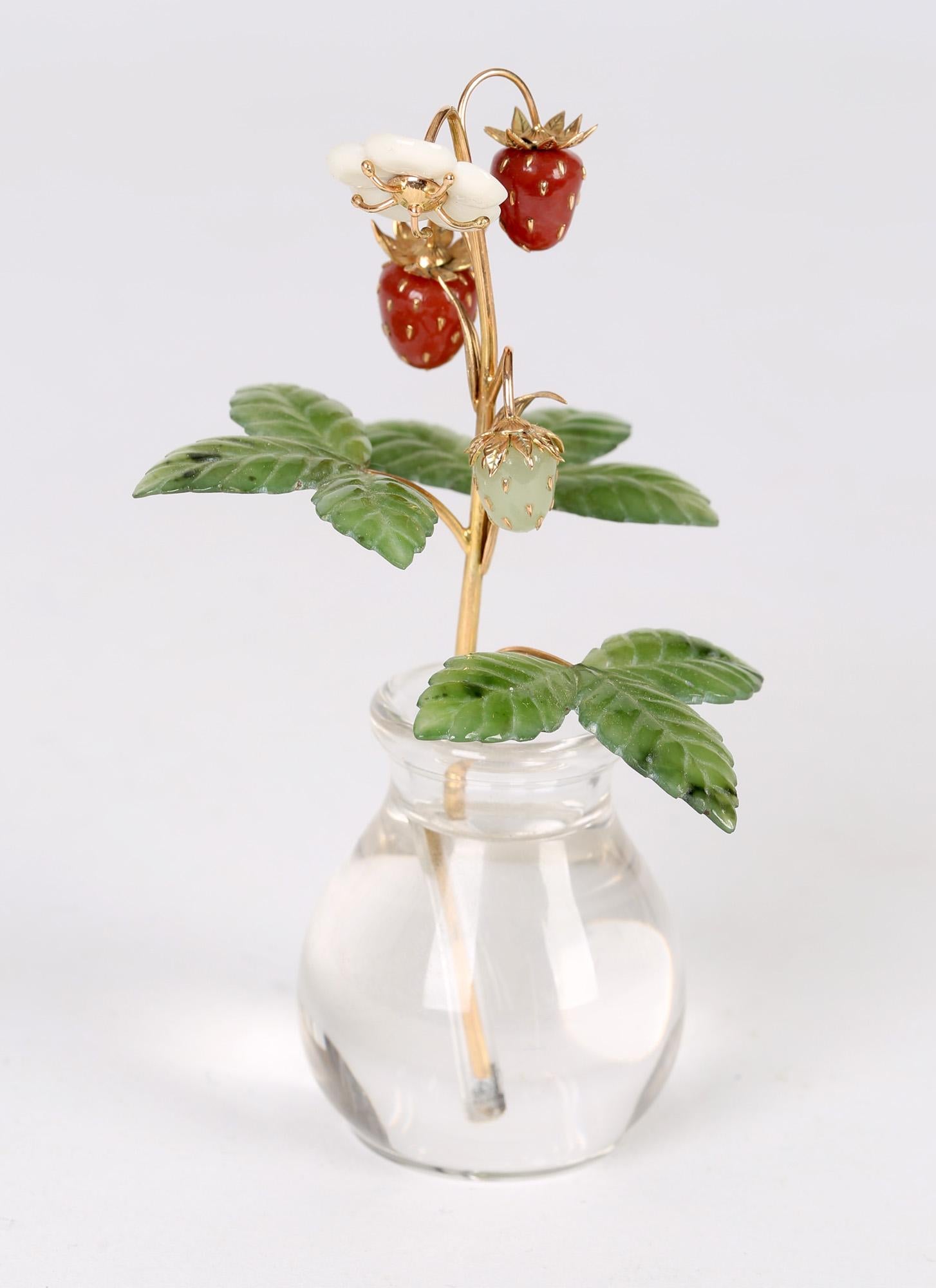 Fabergé Style Exquisite Wild Strawberry Stem with Crystal Vase 4