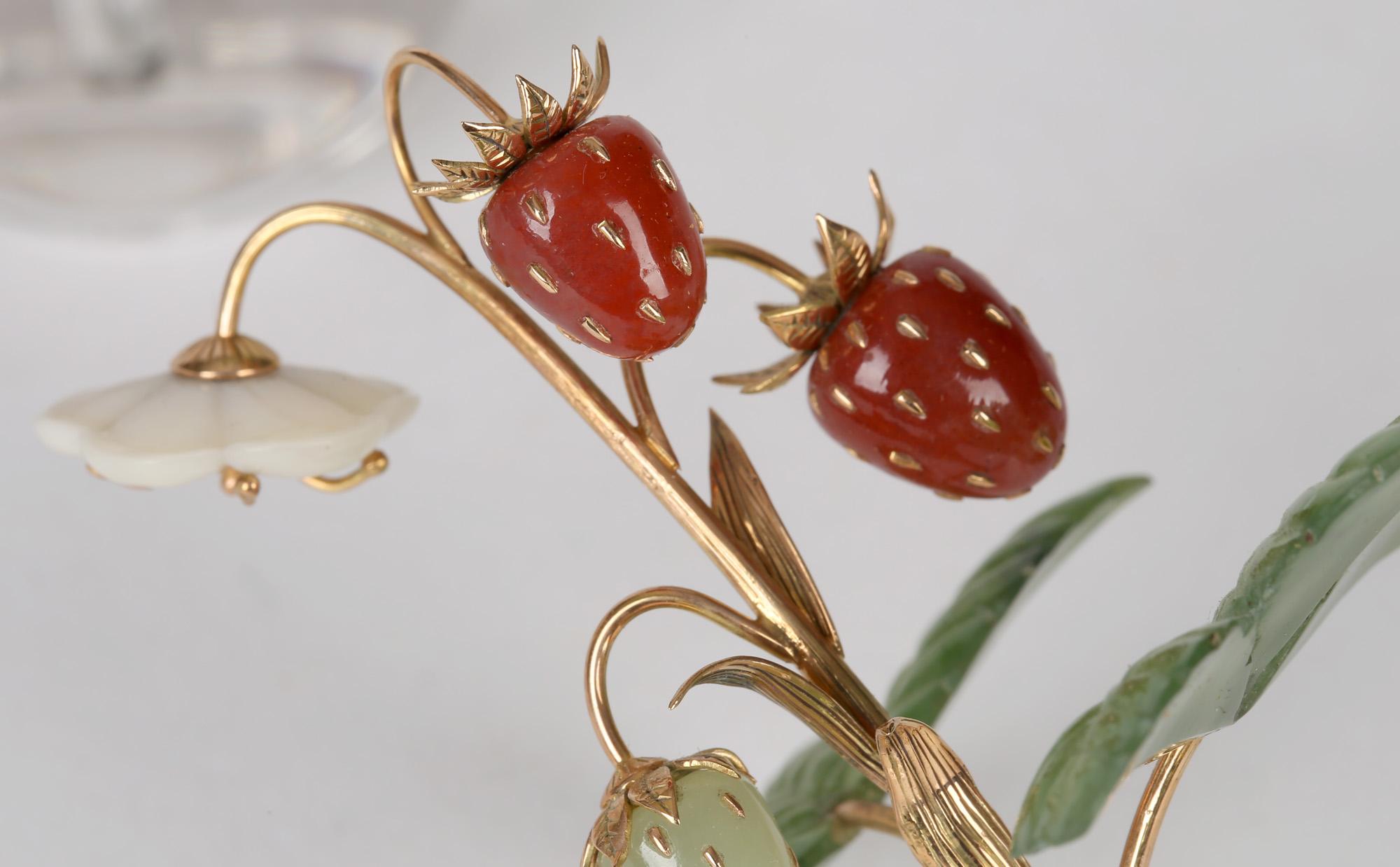 Art Deco Fabergé Style Exquisite Wild Strawberry Stem with Crystal Vase