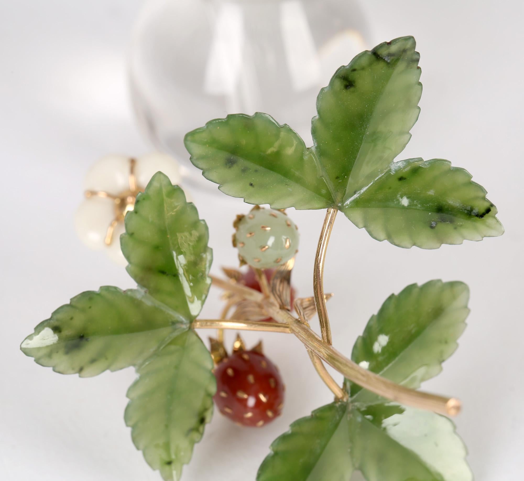 Hand-Crafted Fabergé Style Exquisite Wild Strawberry Stem with Crystal Vase