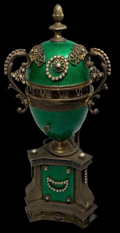 Faberge Style Guilloche Egg Gilt Silver Annular Serpent Clock