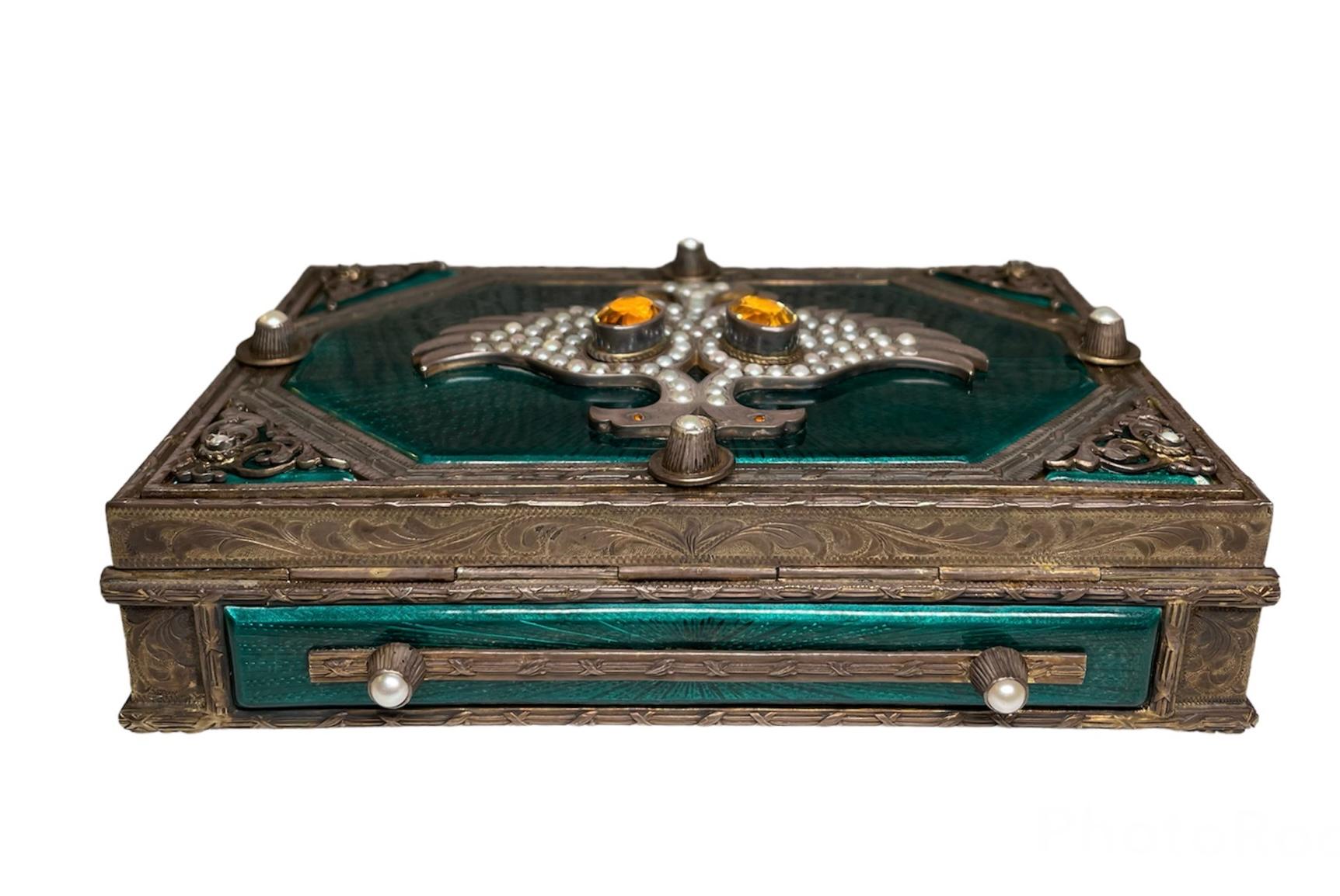 Faberge Style Guilloche Enamel Sterling Silver Decorative Box/Cigarettes Case For Sale 5