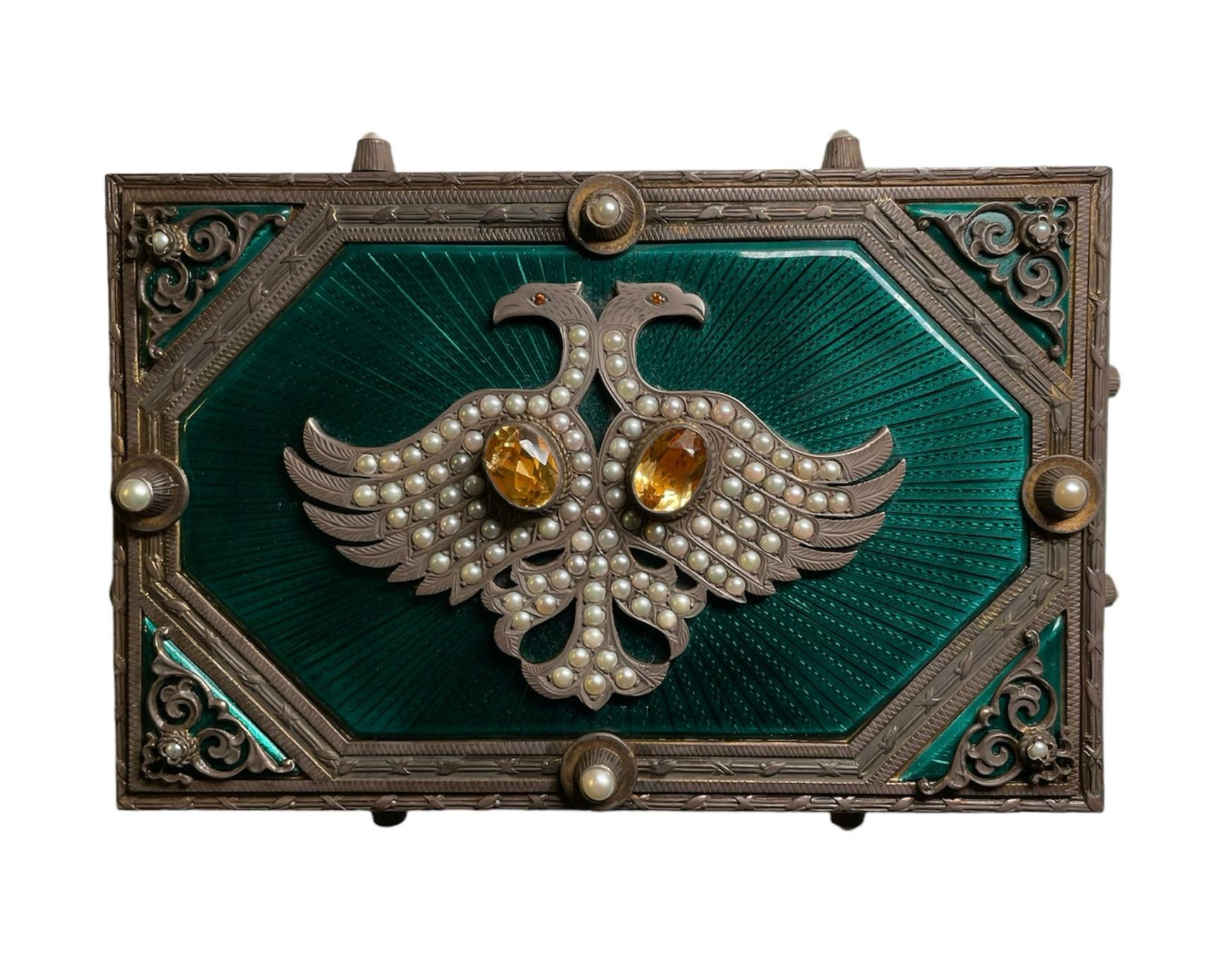 Inconnu Faberge Style Guilloche Enamel Sterling Silver Decorative Box/Cigarettes Case en vente