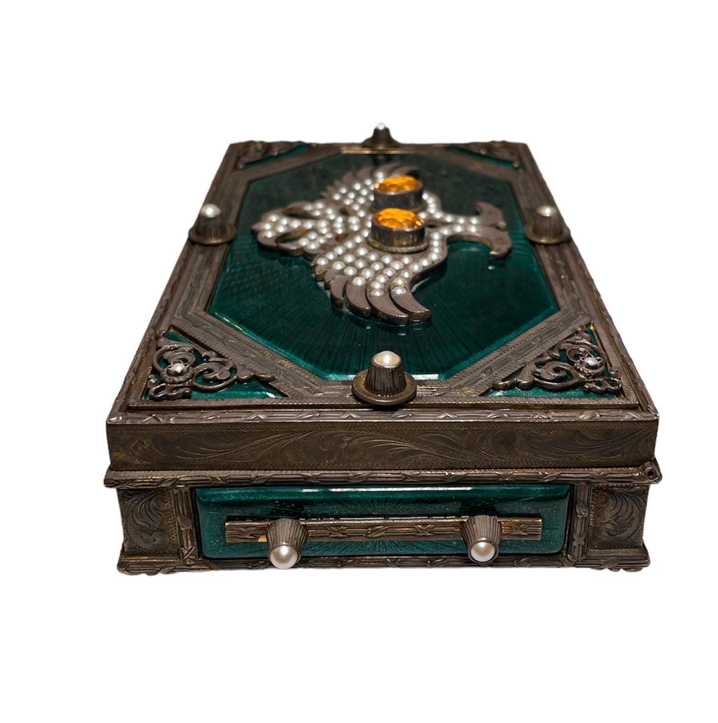 Émaillé Faberge Style Guilloche Enamel Sterling Silver Decorative Box/Cigarettes Case en vente