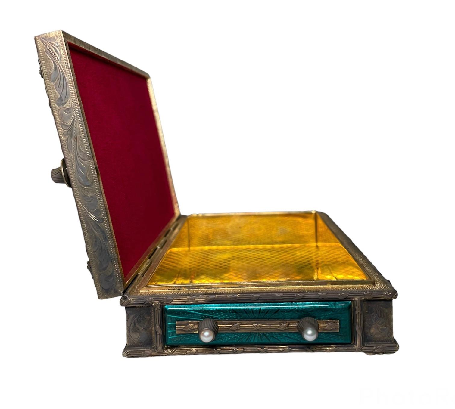 Faberge Style Guilloche Enamel Sterling Silver Decorative Box/Cigarettes Case For Sale 1