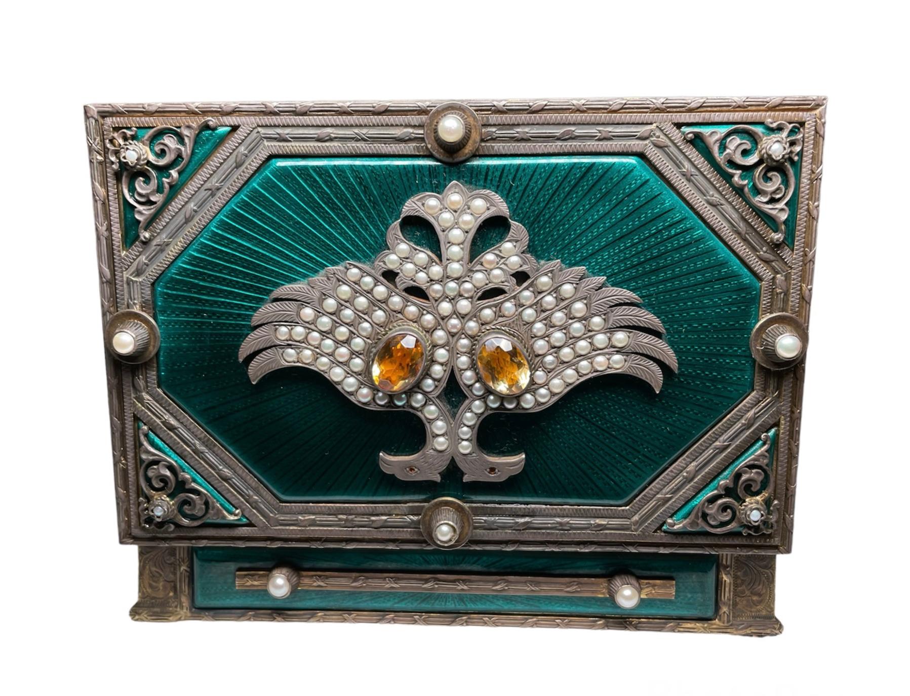 Faberge Style Guilloche Enamel Sterling Silver Decorative Box/Cigarettes Case For Sale 2