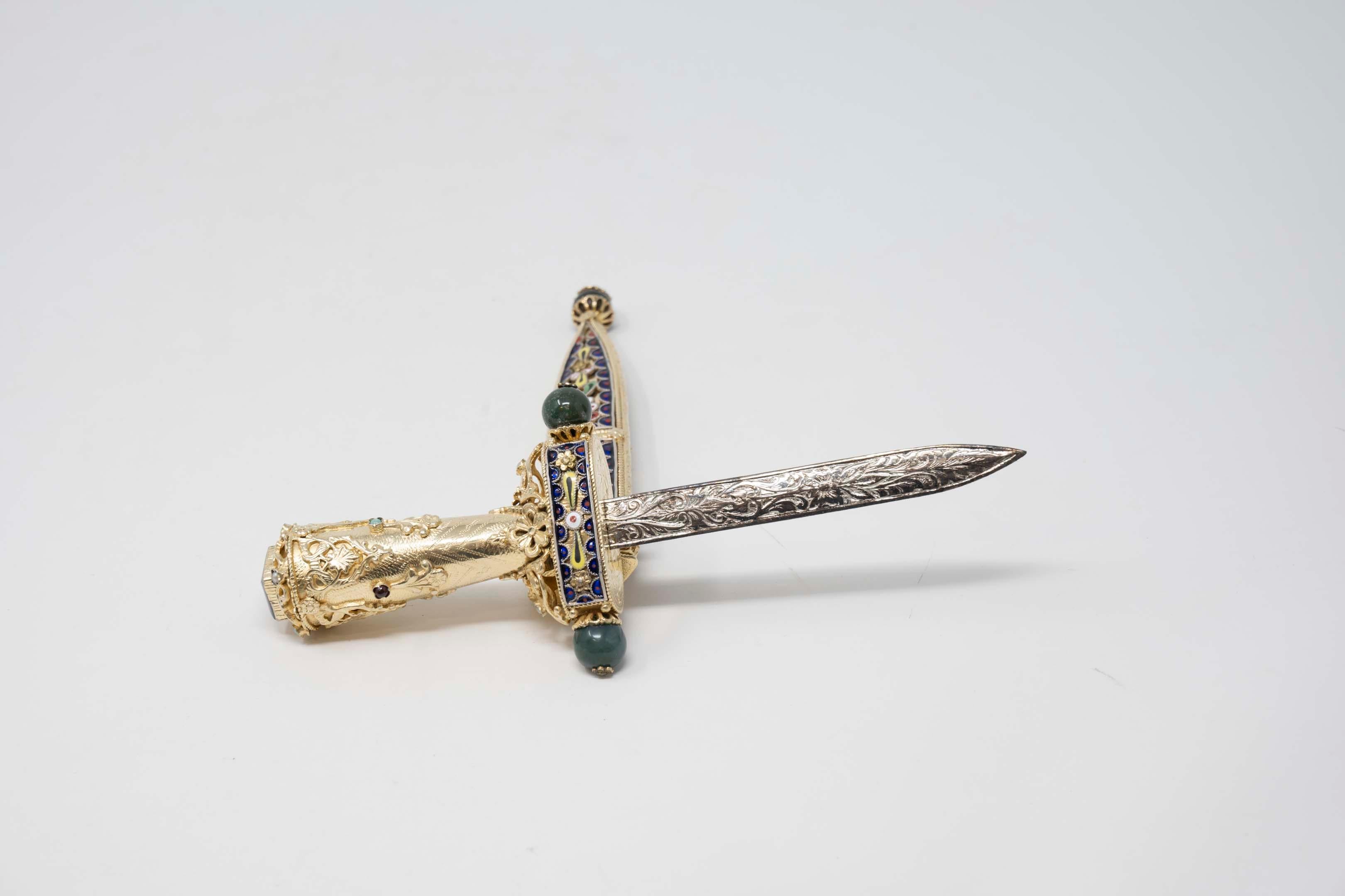 Faberge Style Jewel Encrusted 925 Silver Letter Opener In Good Condition In Montreal, QC