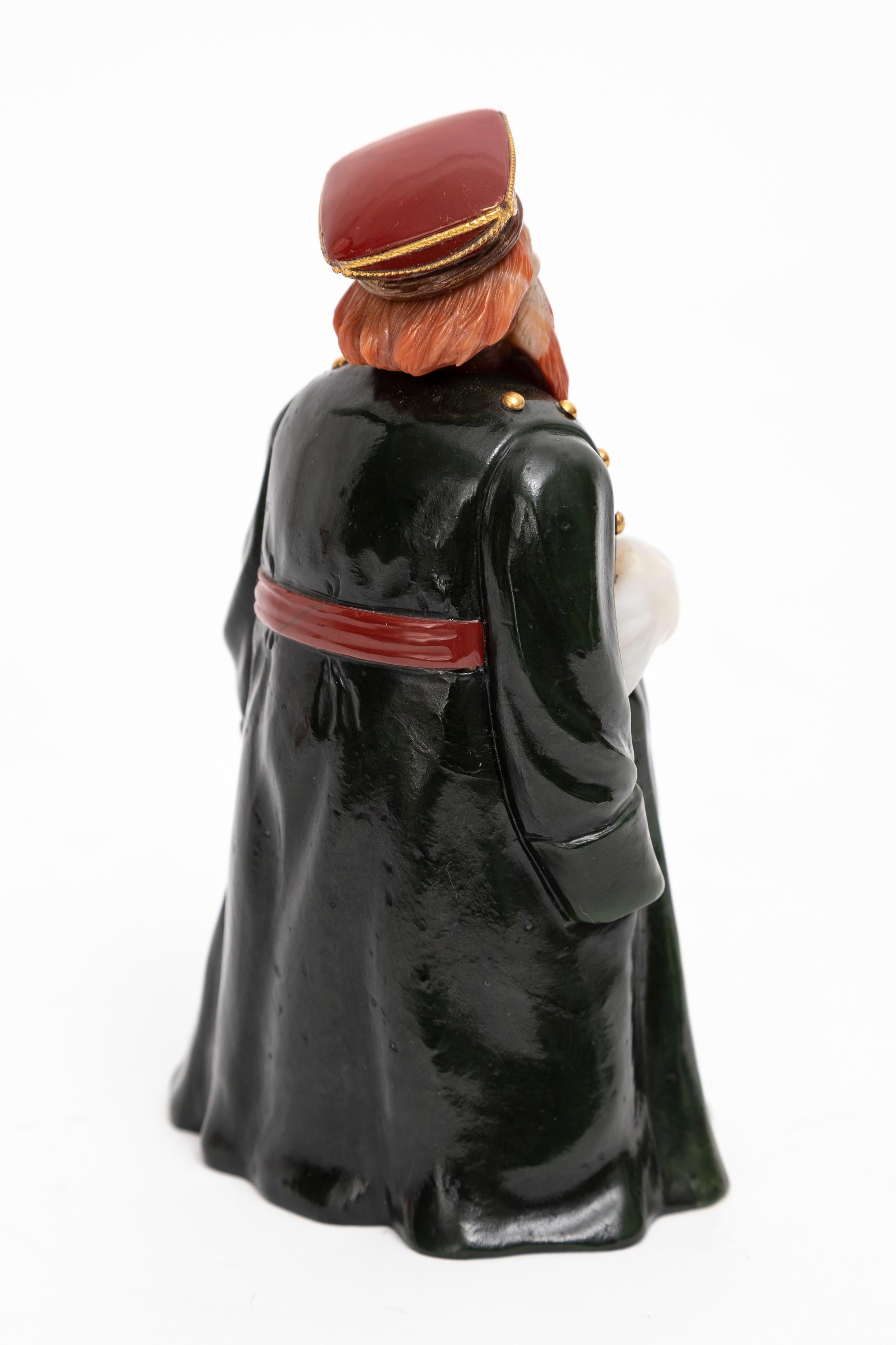Early 20th Century Fabergé Style Russian Officer Figure: Nephrite, Jade, Jasper, & Agate 24K Gold 