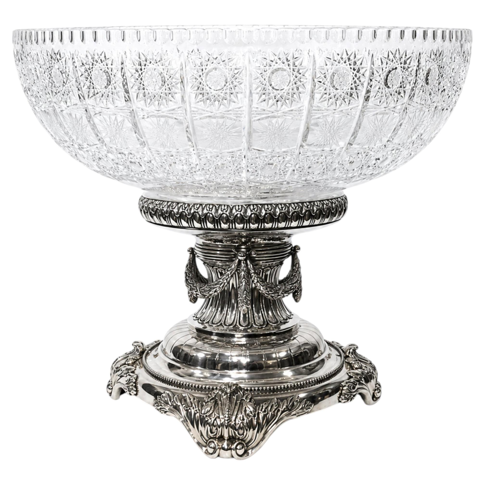 Fabergé Style Sterling Silver and Handcrafted Crystal Centerpiece Vase