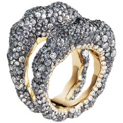 Fabergé Tatiana 18K Gold White & Grey Diamond Encrusted Double Band Ring