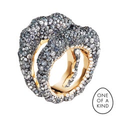 Fabergé Tatiana 18K Gold White & Grey Diamond Encrusted Double Band Ring